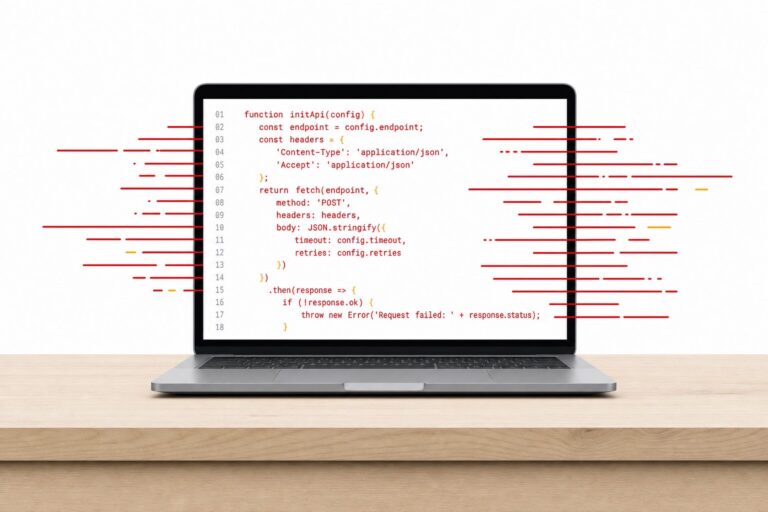 Écran affichant du code rouge vif qui déborde ,  illustration éditoriale cybersécurité et IA