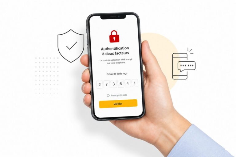Smartphone affichant une demande de code de double authentification, symbole de la protection des comptes d'entreprise