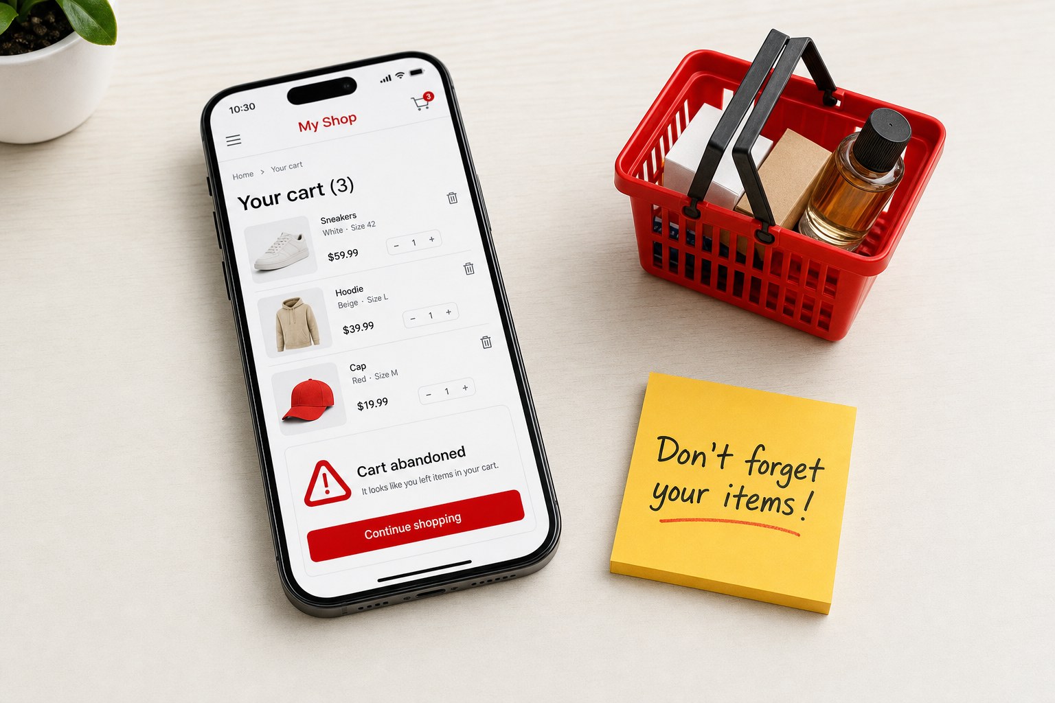 Panier d'achat en ligne abandonné sur smartphone