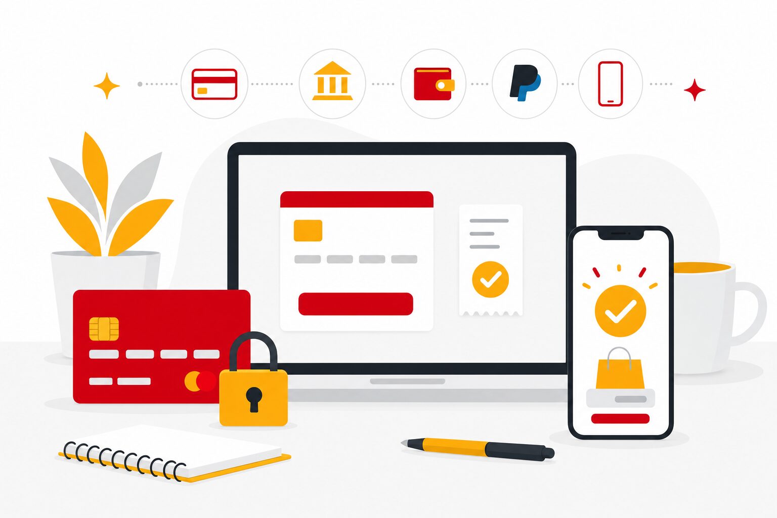 Paiement en ligne sécurisé par carte bancaire pour un e-commerce, illustration