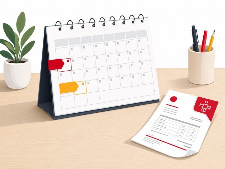 Illustration d'un calendrier de bureau marquant les deux échéances de la facturation électronique en 2026 et 2027 pour les TPE