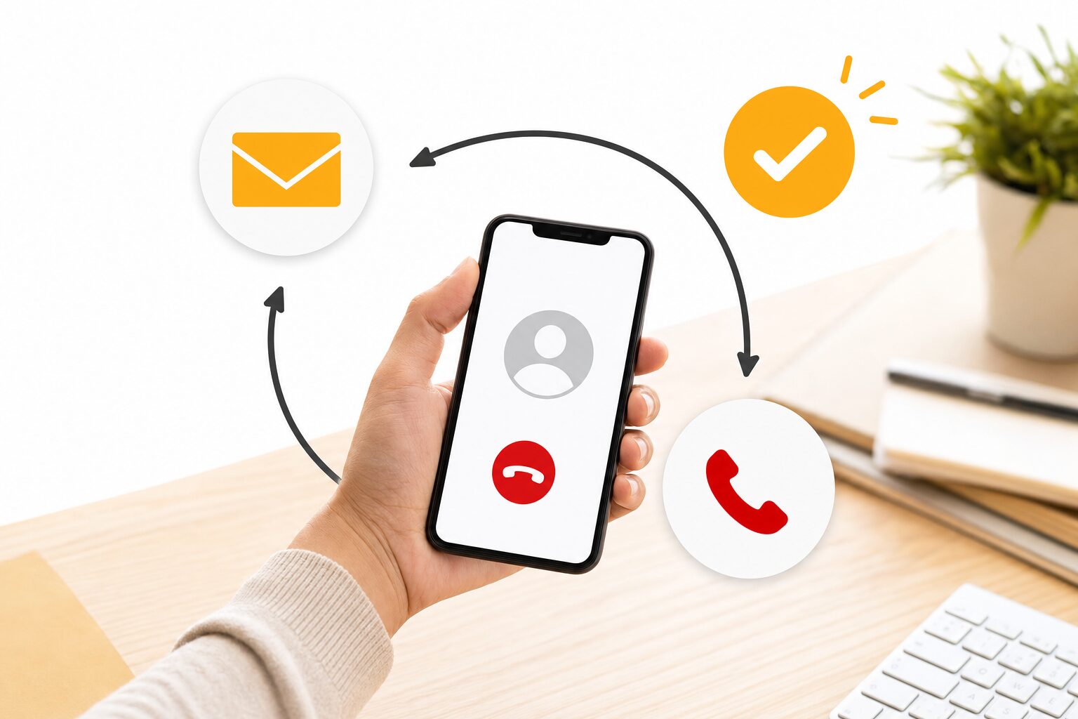 Vérification par un second canal : un smartphone pour rappeler le contact habituel et confirmer une demande reçue par email, réflexe anti-fraude au virement pour les TPE