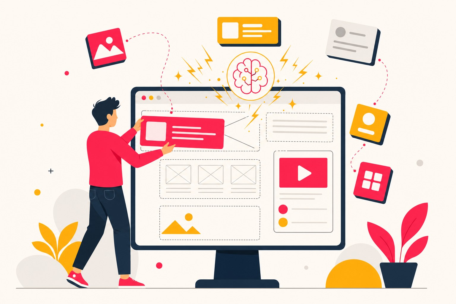 Illustration d'une balance comparant des factures et un plan de site web, symbole du rapport entre le prix et la valeur d'un site internet.