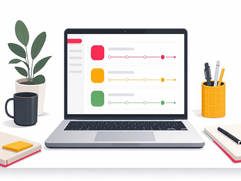 Ordinateur portable montrant un tableau de diagnostic publicitaire avec trois composants notés par des badges de couleurs, illustration des composants du niveau de qualité Google Ads