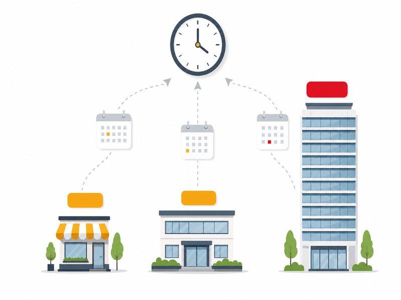 Illustration de trois entreprises de tailles différentes pour expliquer les catégories micro, PME et grandes entreprises du calendrier de facturation électronique