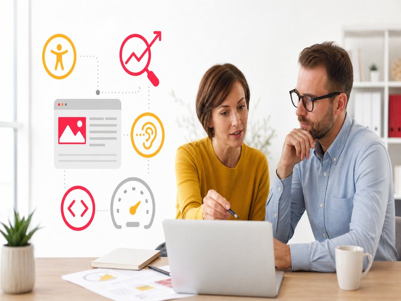 Illustration de l'article « Accessibilité web et SEO : pourquoi c’est la même chose (et ce que dit la loi) » : Accessibilité et SEO : 5 pratiques qui font d’une pierre deux coups