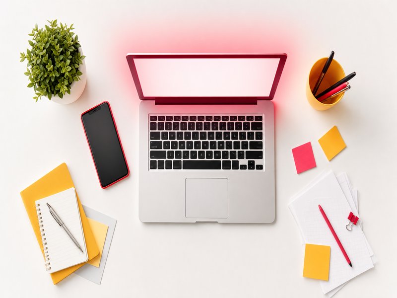 Illustration d'un smartphone et d'un ordinateur portable posés sur un bureau clair, symbolisant l'empreinte carbone des usages numériques quotidiens