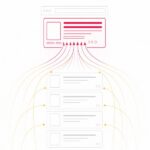 Illustration d'une page de résultats stylisée dont les flèches de trafic descendent vers des blocs de contenu restés vides