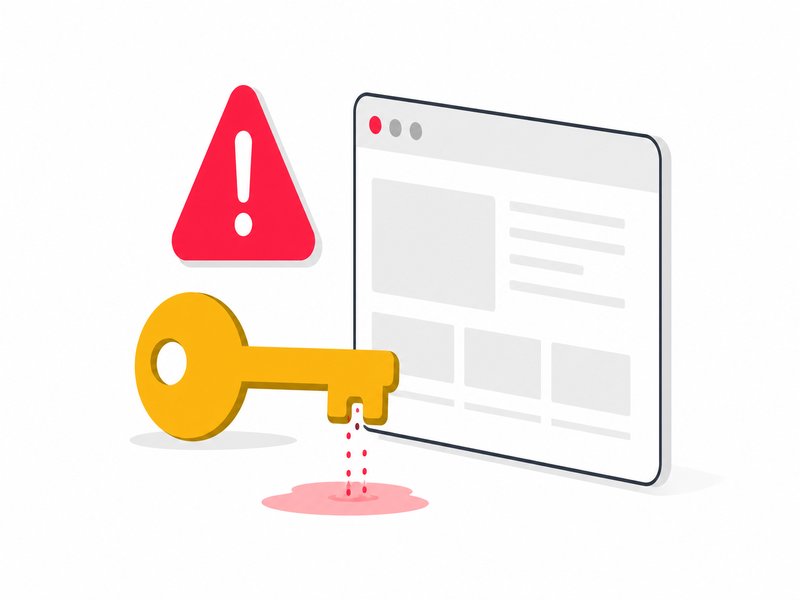 Illustration d'une clé d'API visible dans un navigateur et du risque de fuite de données pour une entreprise