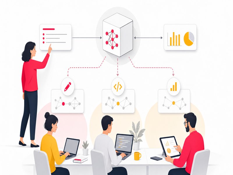 Workflow de choix de modèle IA par type de tâche : rédaction, code, analyse. Illustration éditoriale pour article Normandie Digital.