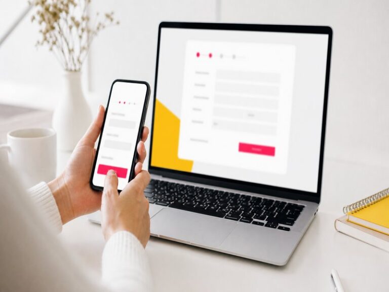 Main tenant un smartphone devant un écran de connexion abstrait, illustrant la connexion sans mot de passe par clé d'accès sur un service en ligne