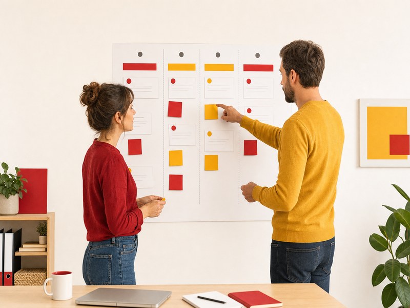 Notes de revue de projet et planning affiches sur un ecran d ordinateur portable, methode de gestion de projet adaptee a une TPE