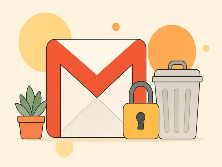 Illustration éditoriale d'une enveloppe de messagerie et d'un cadenas près d'une corbeille : les e-mails et les données supprimés en même temps que le compte Google