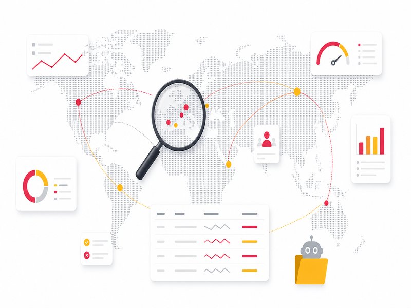 Illustration editoriale : carte du monde composee d éléments Search Console