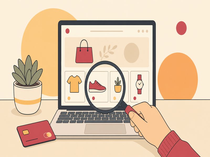 Illustration d'une personne tenant un smartphone devant un colis vide avec un panneau d'avertissement, pour illustrer un litige après un achat sur un site frauduleux