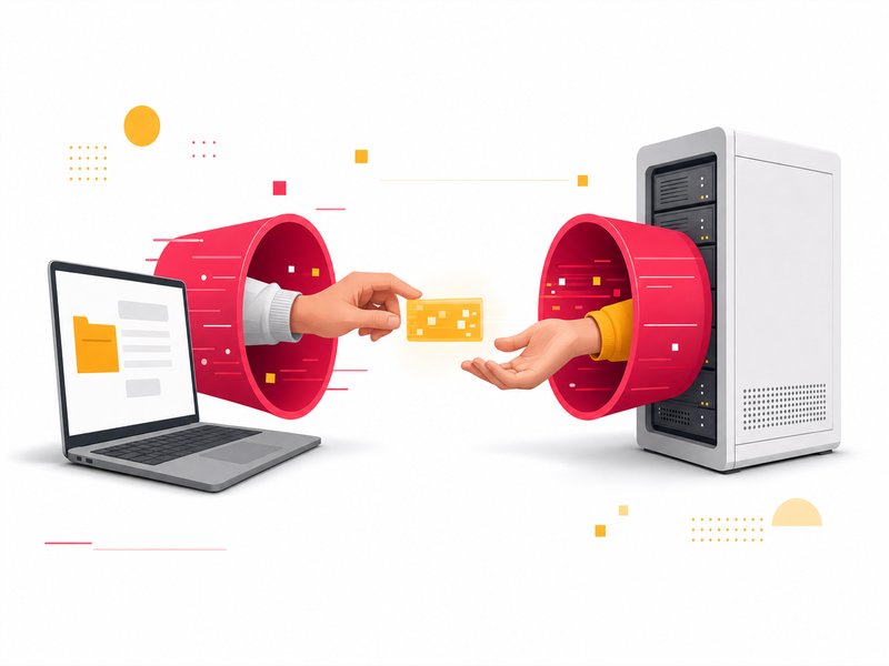 Schema editorial dun tunnel chiffre entre un ordinateur portable et un serveur, montrant le trajet des donnees a travers un VPN gratuit et le role du fournisseur intermediaire