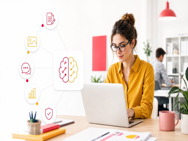 Illustration de l'article « WordPress et l’IA : 5 cas d’usage concrets pour 2026 » : 5 cas d’usage IA dans WordPress
